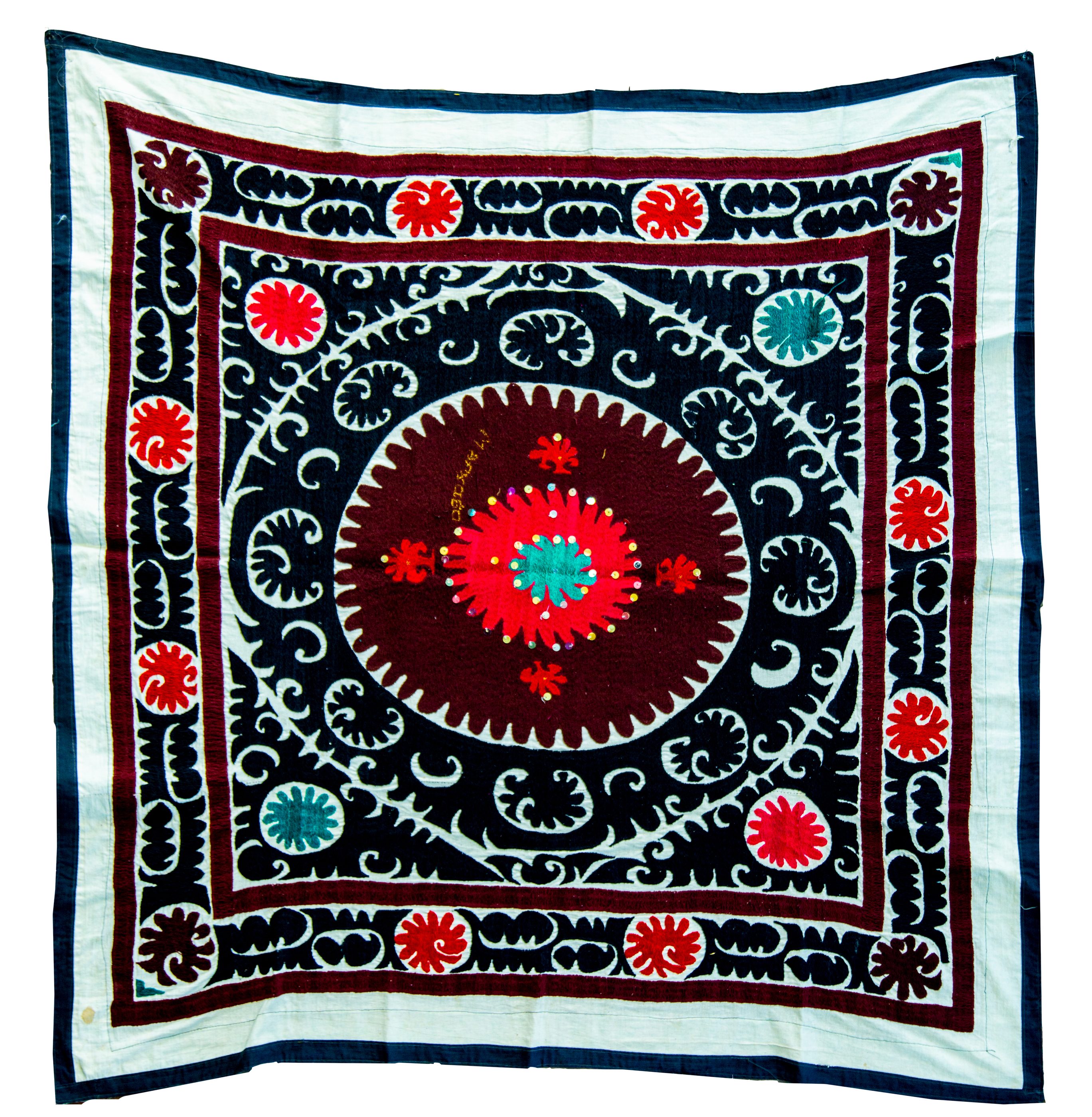 Indigo field, ivory border — palak, Bukhoro